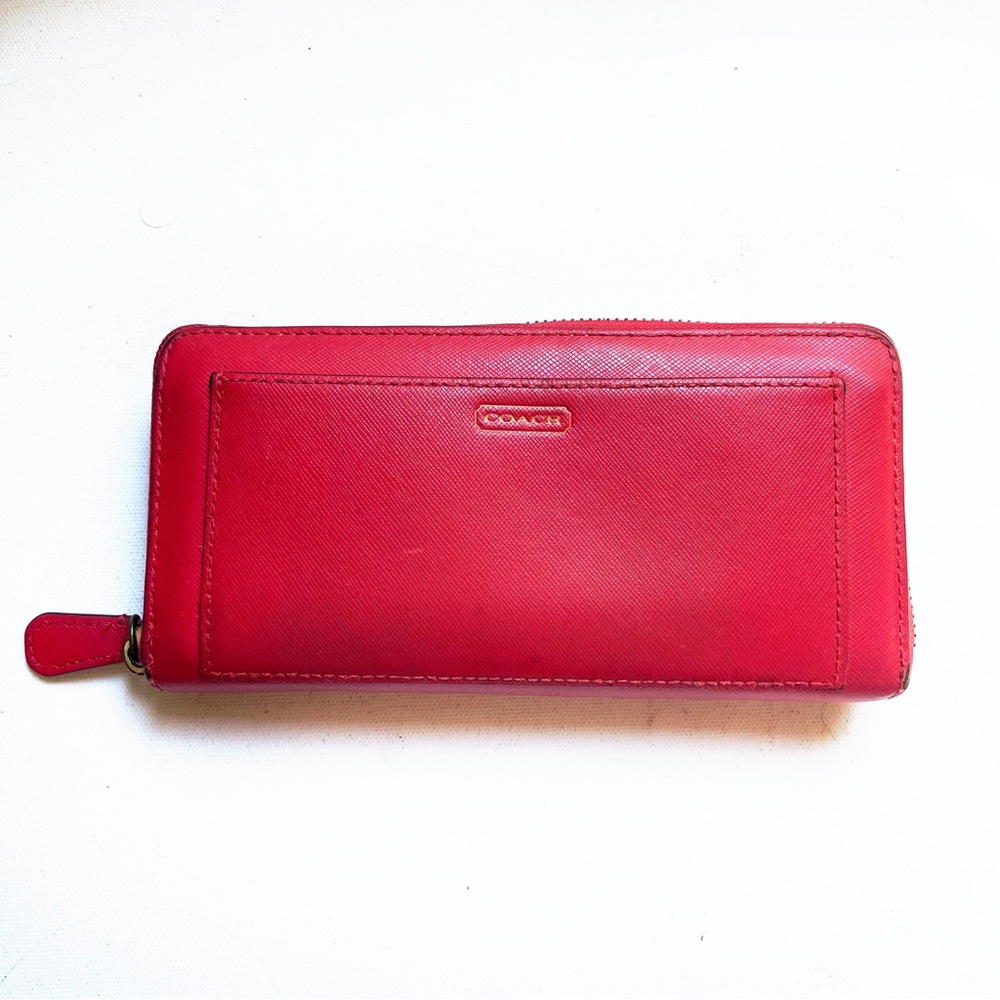 Coach Red Saffiano Leather Long Continental Zippy Wallet ID Cards Pockets